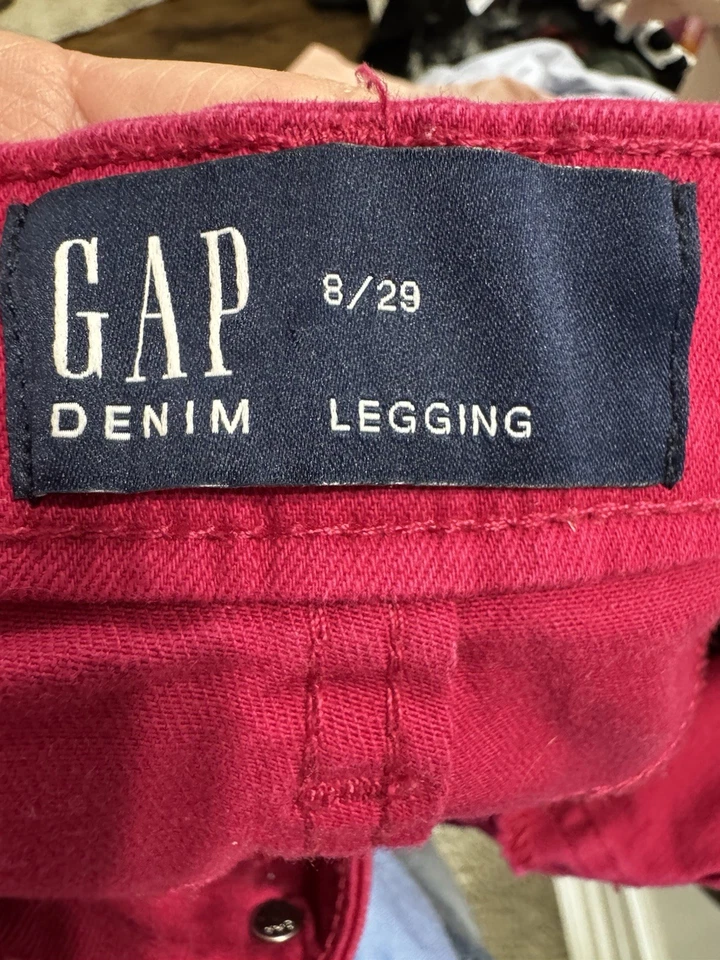 Leggings de mezclilla Gap para mujer 8/29 rosa elástico tiro alto pierna recta Foto 3 de 4