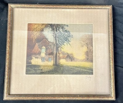 Framed Jim Daly Watercolor Thatched Countryside Cottage Mid Century 14 