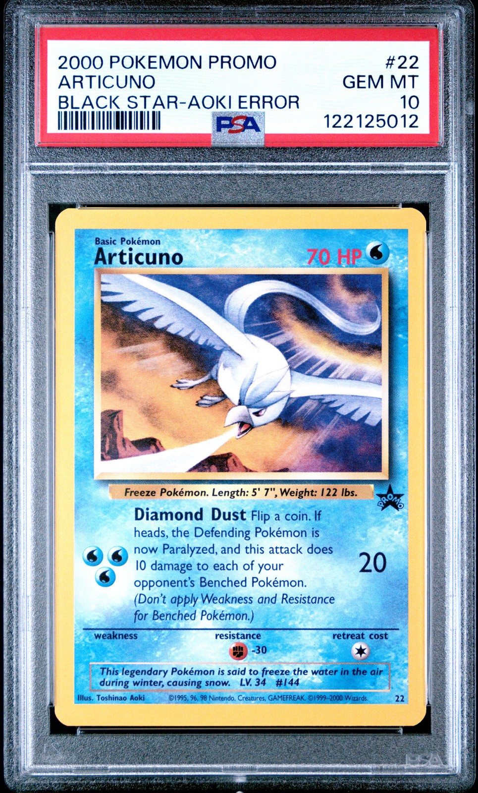 2000 POKEMON PROMO BLACK STAR TOSHINAO AOKI ERR #22 ARTICUNO PSA 10