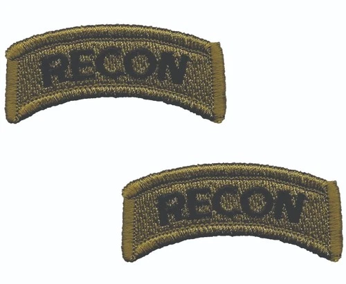 2 Olive Drab Recon Tab Patch Hook Back Tactical Military OD Green 1" x 2.25"