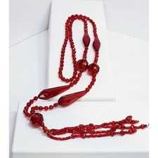 Vintage Red Bohemian Faux Glass Necklace 29.5" Rare  Read Description 