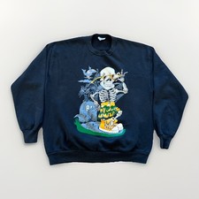 Vintage Halloween Sweatshirt Mens L Skeleton Crewneck Pullover 90s Skater