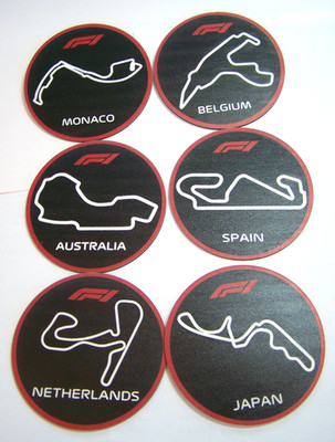 Ein Set aus sechs Motorradstrecke Getränkeuntersetzern