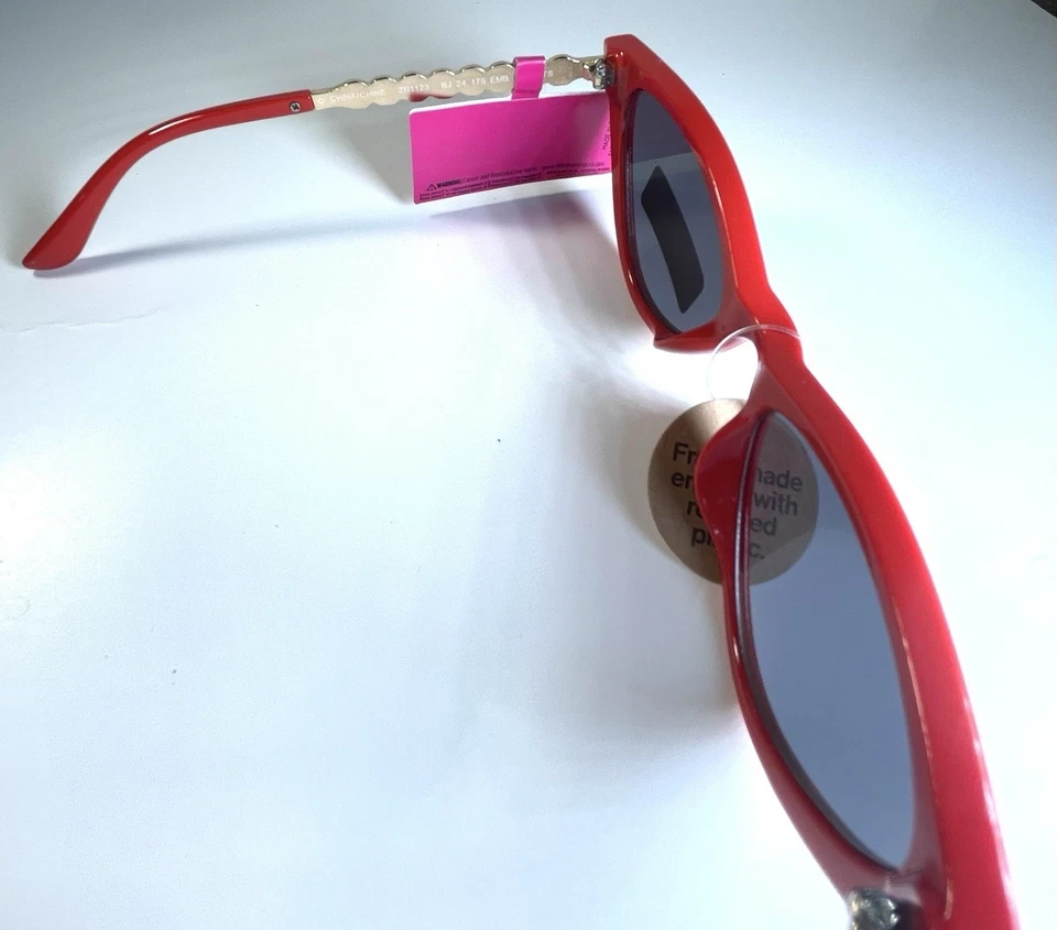 NEW BETSEY JOHNSON Red Gold Pearl Leopard Cat Eye BJ 24 179 Sunglasses + Case - Image 4 of 4