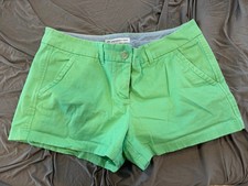 Southern Tide Women's Green Solid Chino Shorts 8 Logo Pockets Button Flat