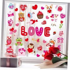 9 Sheets Valentine's Day Cartoon Window Cling Stickers Red Pink Love Heart