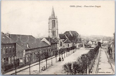Creil Vintage Postkarte Ort Albert Dugue Kirche Bäume Oise Frankreich 1. Weltkrieg