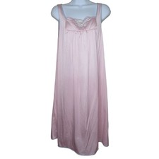 Vintage Vassarette Pink Embroidered Nightgown M Nylon Knee Length Sleeveless VTG