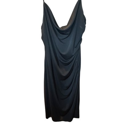 David Meister Black Cowl Neck Ruched Cocktail Dress Womens 14 Spaghetti Strap