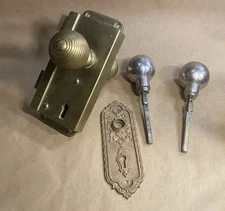 LOT Antique Door Knobs And Plate Brass Rim Lock Beehive Brass Knob MCM Steel