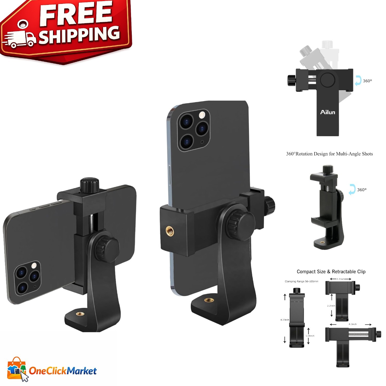 Adjustable Tripod Mount Adapter for Smartphones - Compact an