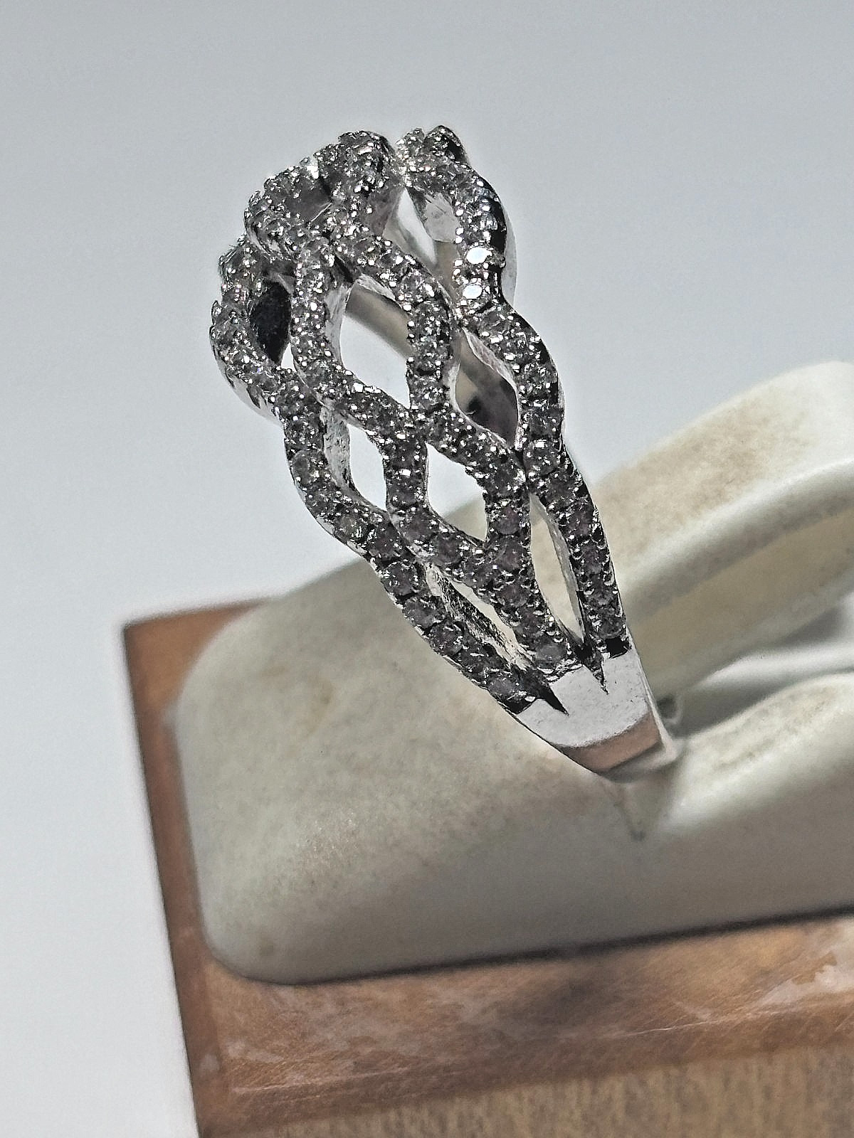 Sterling Silver CZ Double Interlocking Waves Ring… - image 3