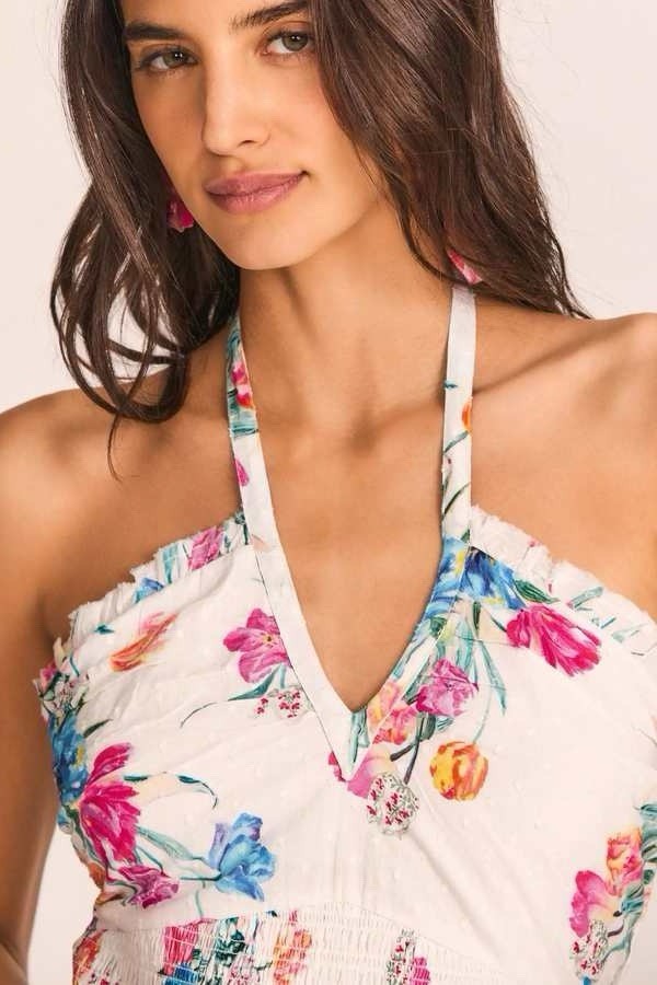 love shack fancy aqua halter mini dress LoveShackFancy Aqua Halter Dress - Candy Pink