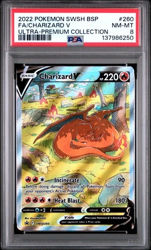 2022 POKEMON SWSH BLACK STAR PROMO #260 FULL ART/CHARIZARD V PSA 8