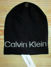 MENS CALVIN KLEIN SOLID BLACK LARGE BEANIE HAT