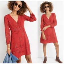 Madewell Hazelwood Red Floral Faux Wrap Mini Dress Size 4
