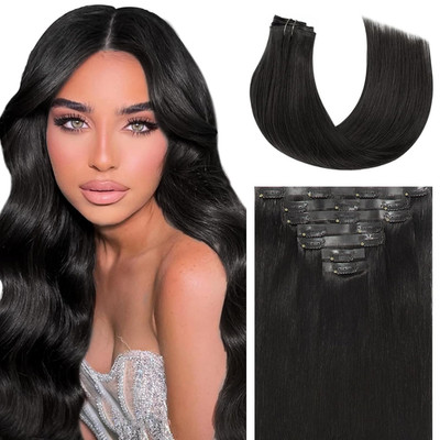 18Inch Jet Black Seamless Human Hair Extensions Ultra Invisible Skin Weft Clip I
