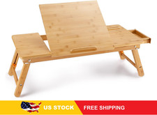 Nnewvante Bamboo Laptop Desk Adjustable Lap Tray, Foldable Bed Serving Table