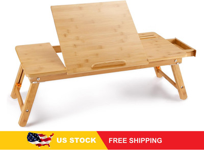 Nnewvante Bamboo Laptop Desk Adjustable Lap Tray, Foldable Bed Serving Table