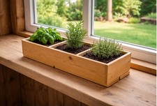 Wooden Herb Planter Window Sill Indoor Kitchen Grow Pot Box 3 Compartments