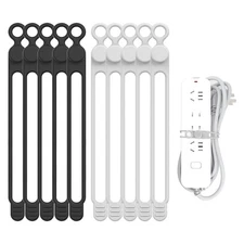 10pcs Black, White Silicone Cable Straps, Extra-Long, Reusable, Organizer