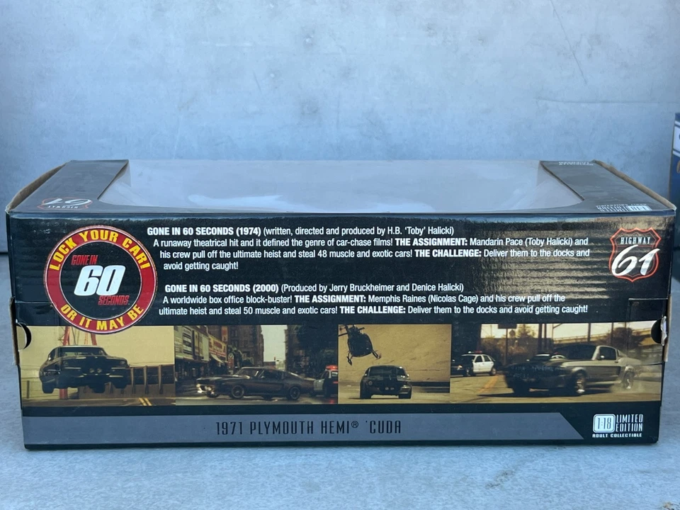 1/18 HIGHWAY 61 IDO EN 60 SEGUNDOS 1971 PLYMOUTH HEMI CUDA ROSA NEGRO VALLAS PUBLICITARIAS Foto 3 de 4