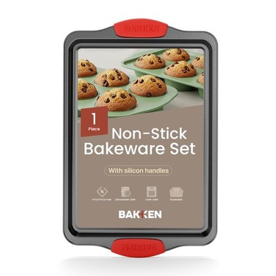 Nonstick Cookie Sheet Pan Carbon Steel Oven Tray Sheet Pan with Red Silicone Han