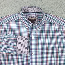 Johnston & Murphy Shirt Mens Large Plaid Long Sleeve Button Up Dress Shirt