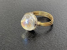 Aura Quartz Bead Handmade Wire Wrapped Ring Jewelry Opalescent Sz 6.5