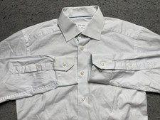 Eton Dress Shirt Mens 15 32/33 White Blue Dot Slim Fit Long Sleeve Spread Collar