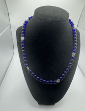 Vintage Cobalt blue translucent Glass Bead Necklace 18" Barrel Clasp
