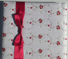 Scrapbook Album 12X12, White Silk Fabric, Red Roses  Ribbon Embroidered Wedding