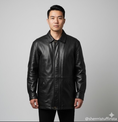 Georgetown Leather Design VTG 90s Black Mens Jacket Genuine Leather Coat M