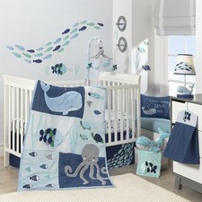 Lambs  Ivy Oceania 6-Piece Crib Bedding Set - Blue, Gray, White, Aquatic