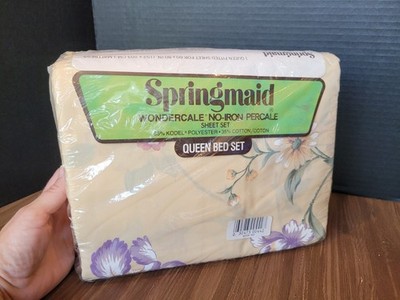 Vtg Springmaid Queen Flat Fitted Sheet Set Pillow Cases 180 Thread Count Floral