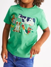 Mini Boden Cotton Superstitch T- Shirt Aloe Green Easter Farm Sz 7-8