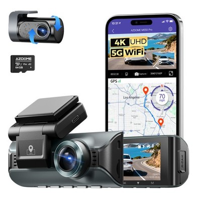 AZDOME 3.19'' 4K+2.5K Dashcam 5GWiFi GPS ADAS 24H Parkmodus Autokamera 64GB Karte