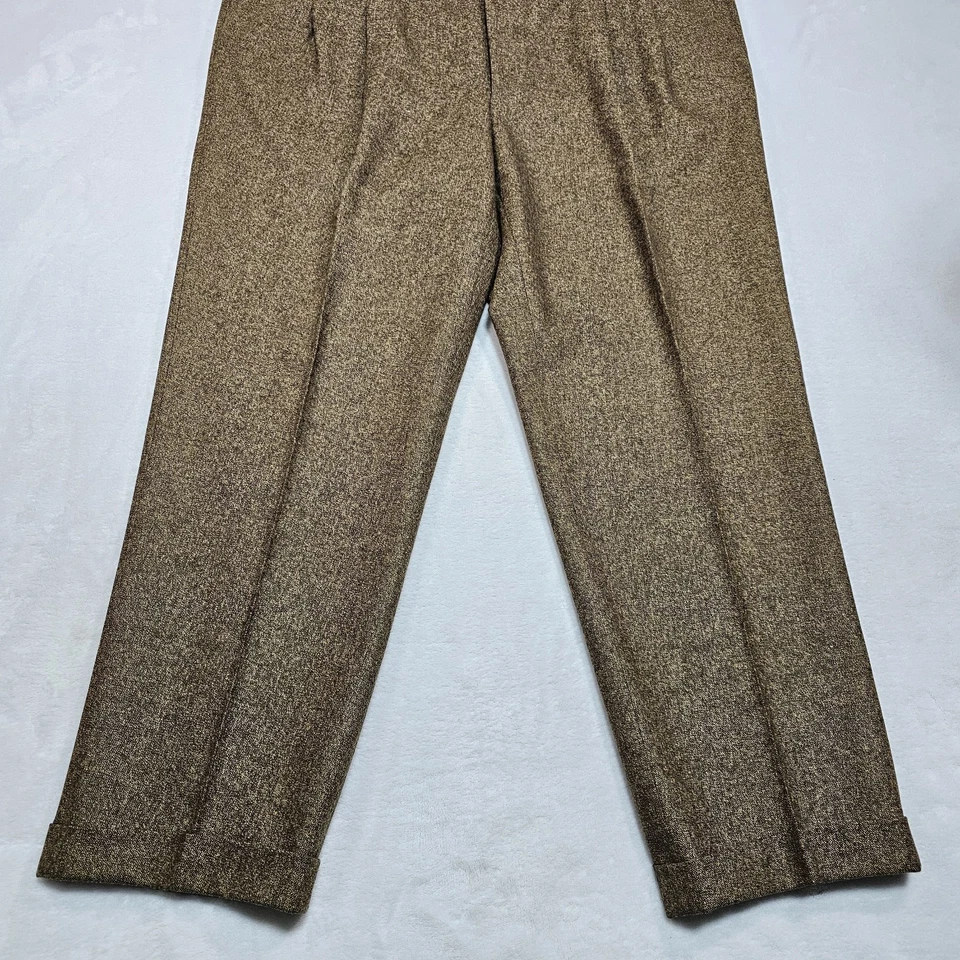 Pantalones de vestir Canali tweed para hombre 40x29 pantalones manchados marrón negro pantalones con puños Foto 3 de 4