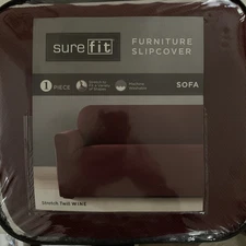Sure Fit Stretch Twill Wine Sofa Slipcover One Piece new in pkg