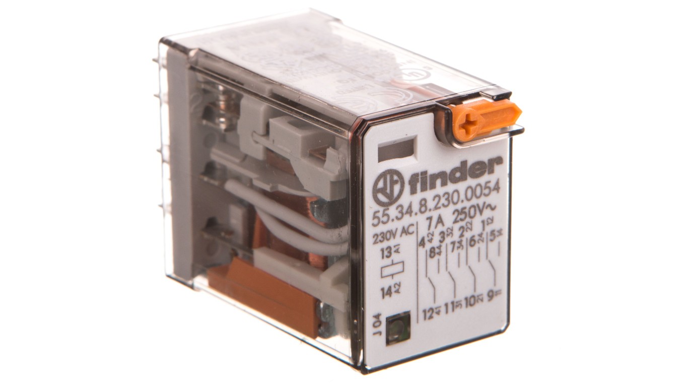 4P 7A 230V AC Miniature Relay, Push Button 55.34.8.230.0054