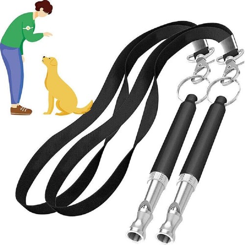 Set 2 pezzi fischietto per cani per smettere di abbaiare richiamo addestramento animali domestici regolabile nero - Foto 2 di 7