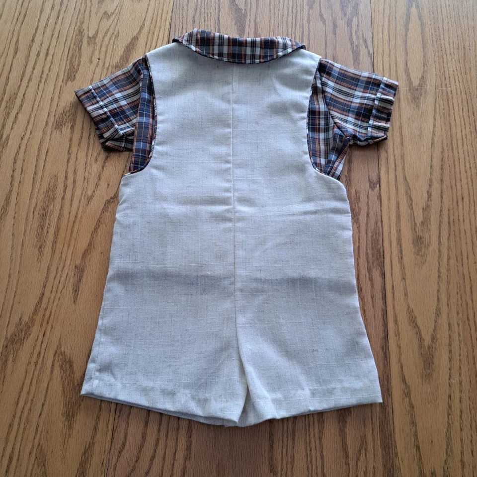 Camisa a Cuadros Azul Vintage Good Lad Boy Mameluco Beige 4T Hecha en EE. UU. 2 Piezas Usada en Excelente Condición Foto 2 de 4