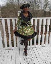 New Custom designer black ruffled African style dress gown S-8 free matching hat