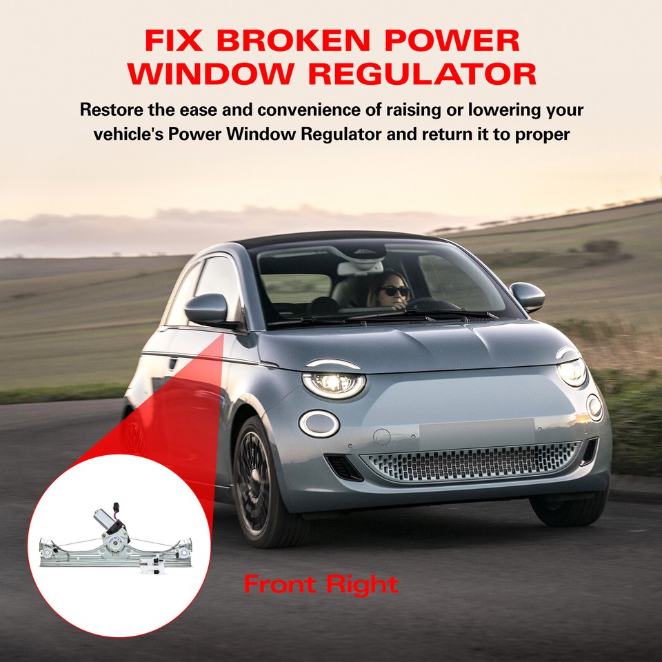 Front Passenger Side For 2012-2019 Fiat 500 Power Window Regulator & Motor