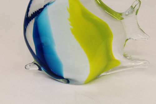 Glass Fish Paperweight Striped Glass Fish Figure Blue White Yellow Stripes Glass - Picture 10 of 12