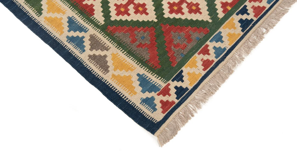 Alfombra persa Kelim 100x78 Cmhandgewebter alfombra de lana Kilim alfombra oriental verde Foto 4 de 4