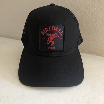 Fireball Whiskey Hat / Cap Black Front With Black Mesh Back & Snapback (NEW)