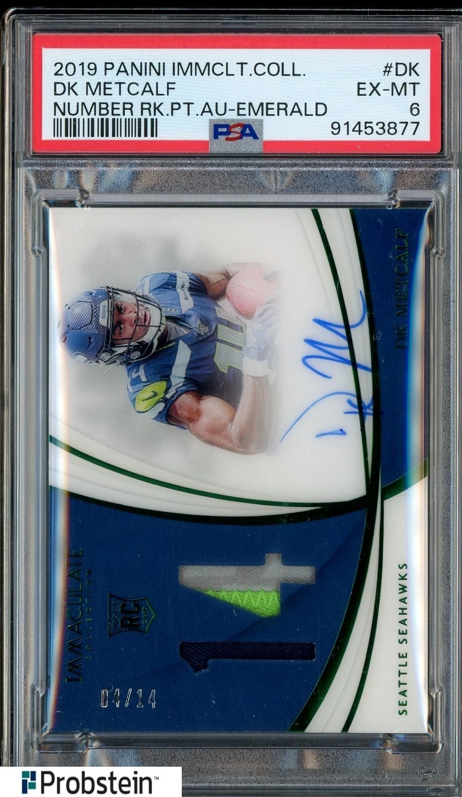 DK Metcalf Panini Immaculate Collection Numbers Rookie Patch Autographs #DK Emerald
