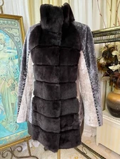Via Veneto Genuine Shearling Coat with Real Rex Rabbit Front Small