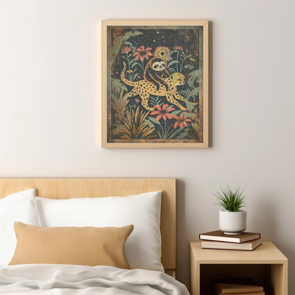 ЛЕНИВЕЦ ГЕПАРД цветок друзей настенное искусство, леопард небесный плакат, ботанический декор - Изображение 4 из 4